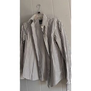 Chaps button shirt women's medium Black White No Iron Preppy Dress Slim